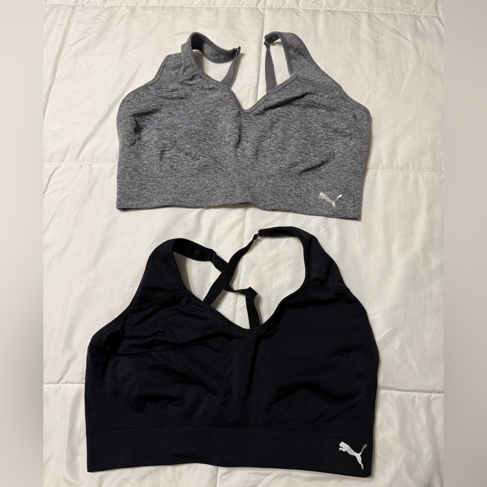 Puma Black & Gray Double Pack Seamless Sports Bras - Picture 2 of 4